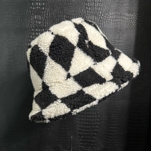Black and White Checkered Teddy Bucket Hat